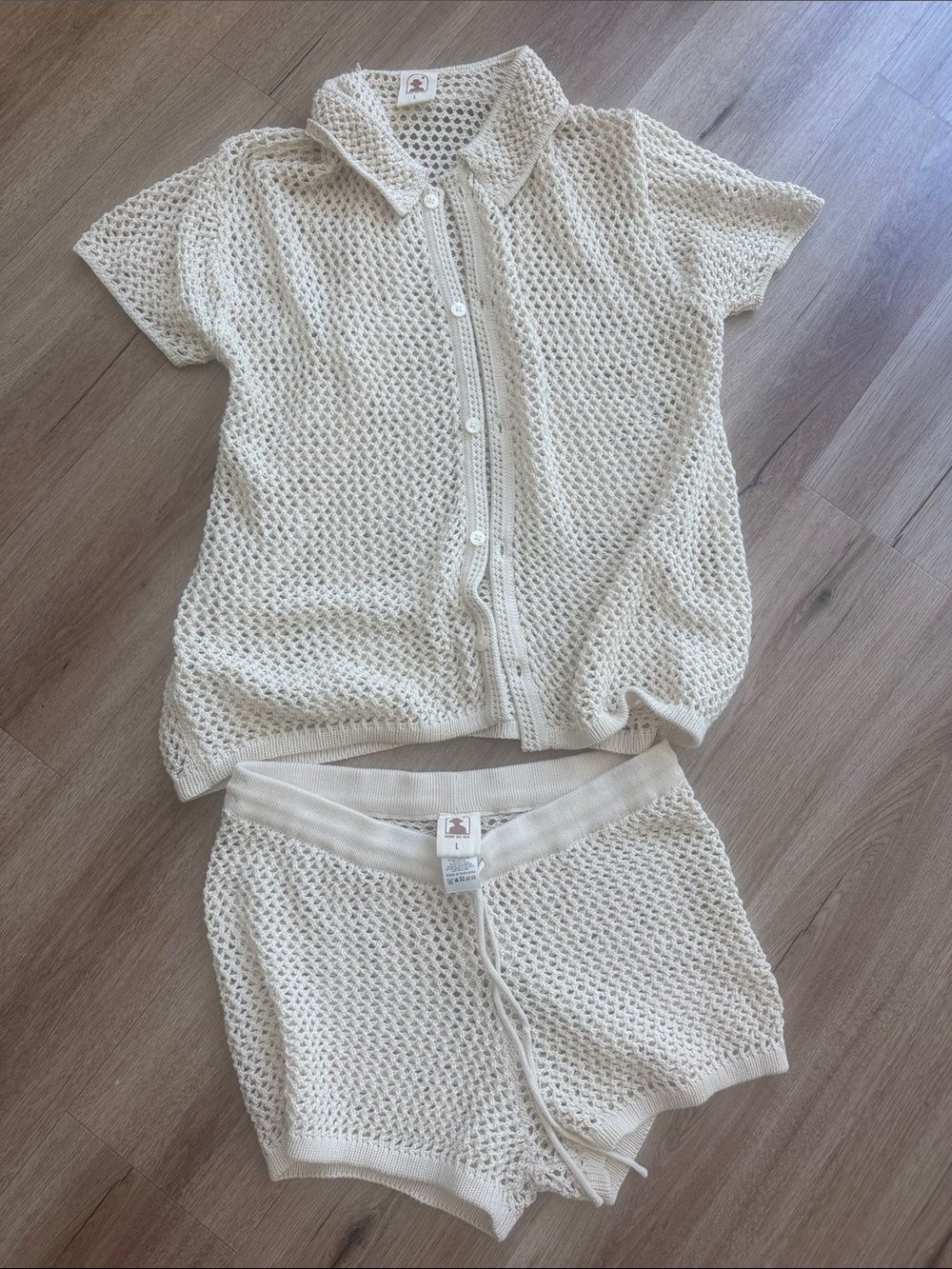 Dandy Del Mar Women's Malaga Beige Open Weave Crotchet Knit Coastal Beach Set